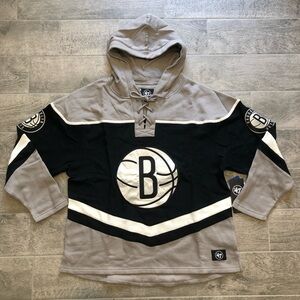 New NBA Brooklyn Nets  '47 Brand Lacer Hoodie Jersey Sweatshirt Men’s Size L